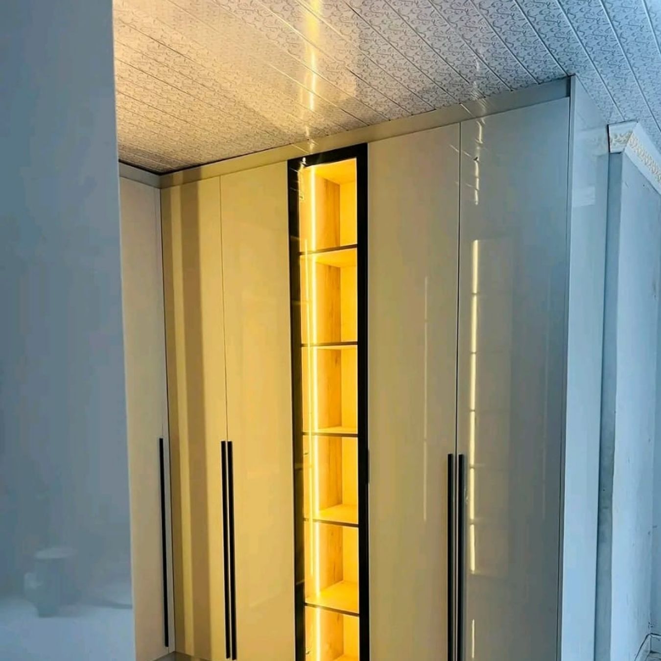 Gloss wardrobe wall with LED niche