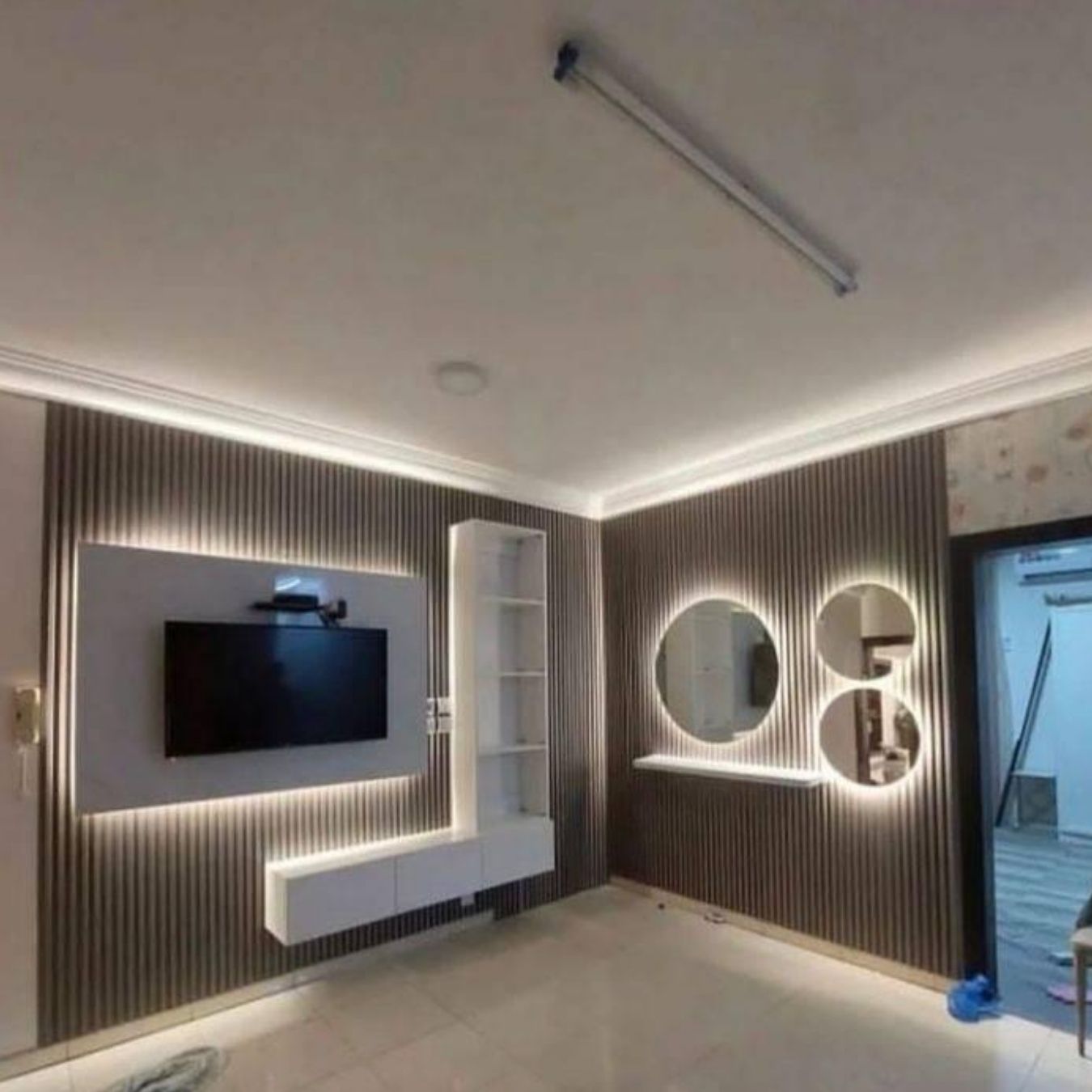 Fluted TV wall with mood lighting